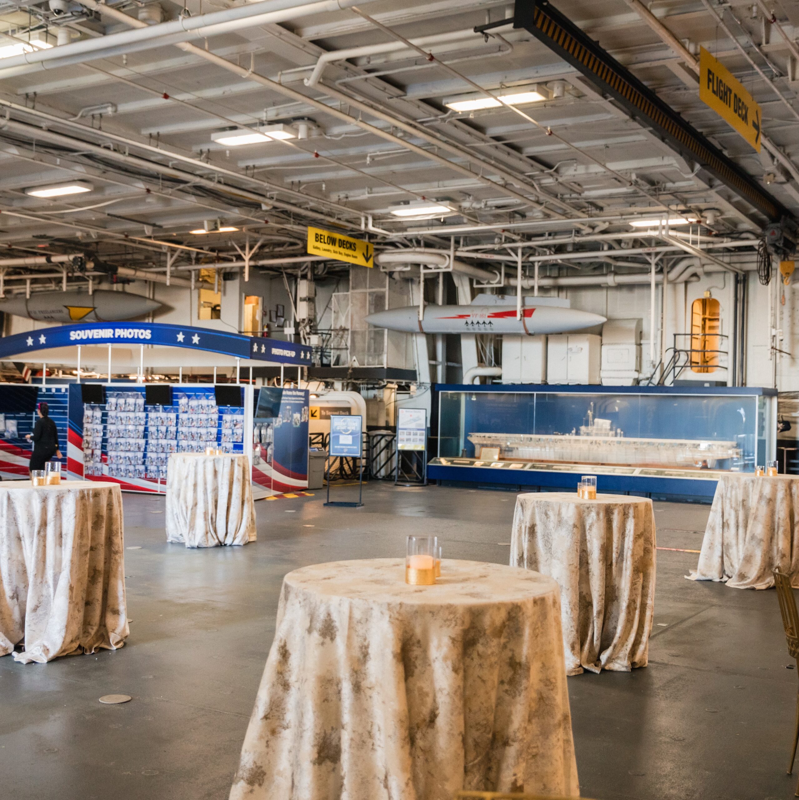 uss midway museum decorated for San Diego incentive trip indoor reception