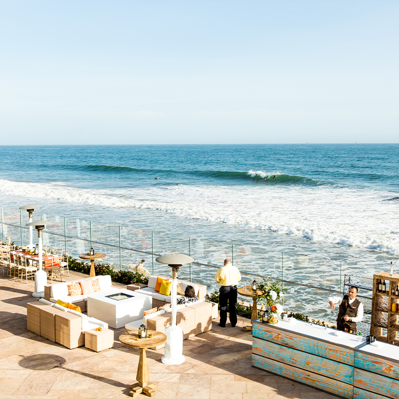 Santa Barbara welcome reception setup on beachfront