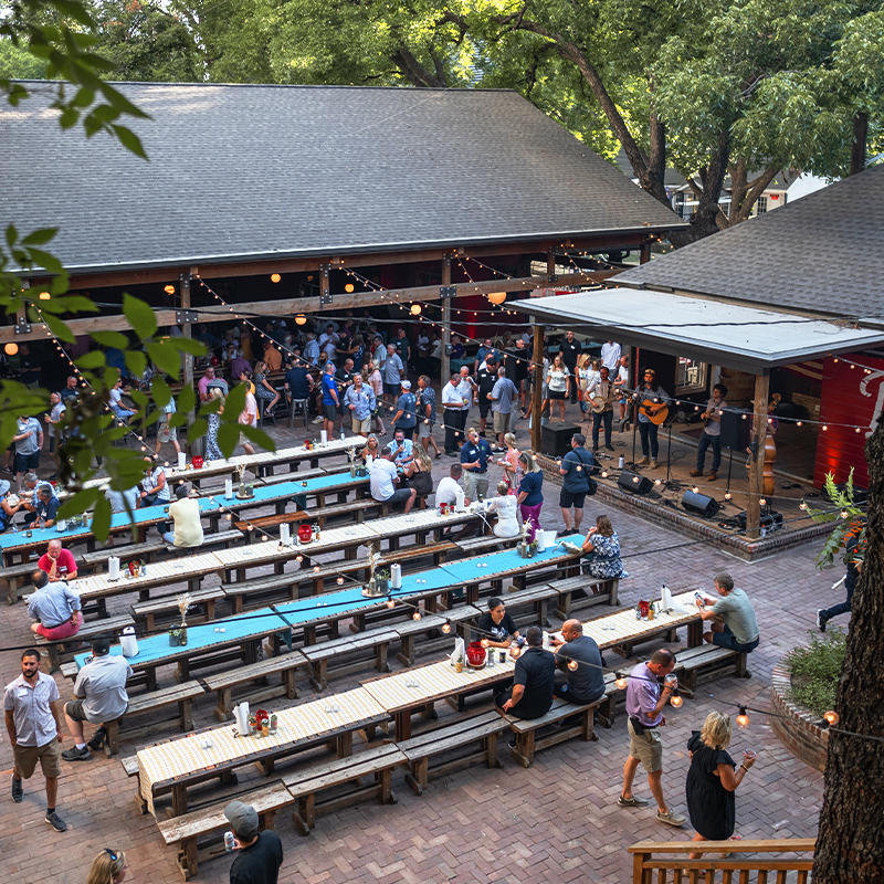 Outdoor festival with live performers on stage